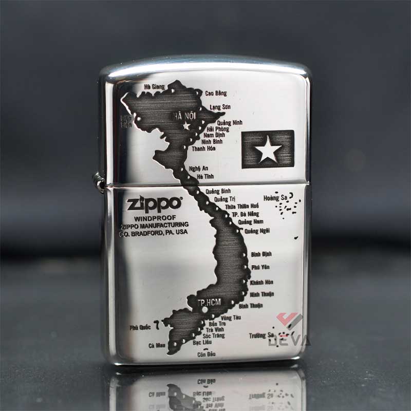 Zippo Bạc Khối Armor Khắc Bản Đồ Việt Nam BK81