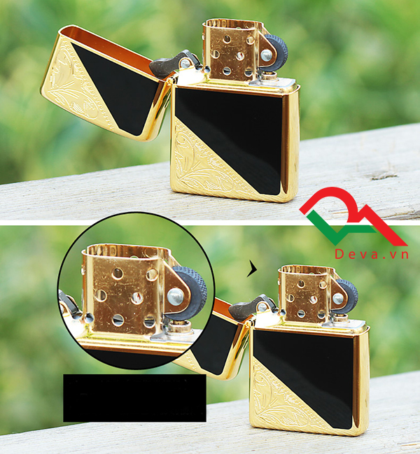 Zippo nhật mạ vàng và sơn mài chéo